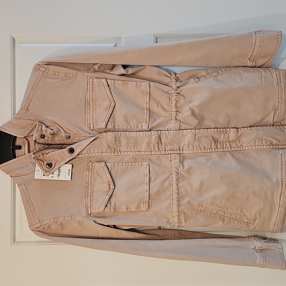 Style & Co. Cotton Zip Up Snap Utility Field Jacket Color Mocha Rose NWT XS FLAW - Picture 5 of 10